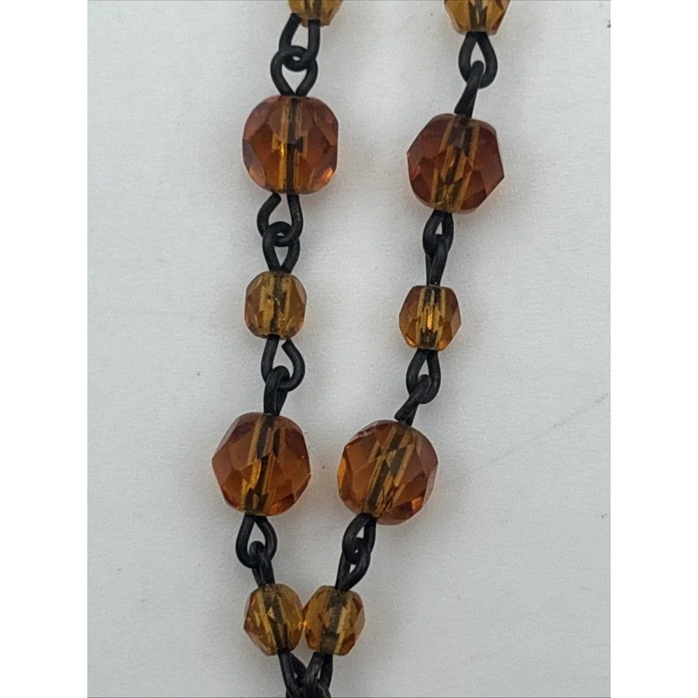 Vintage Roxanne Assoulin amber glass bead & rhinestone heart‎ 18